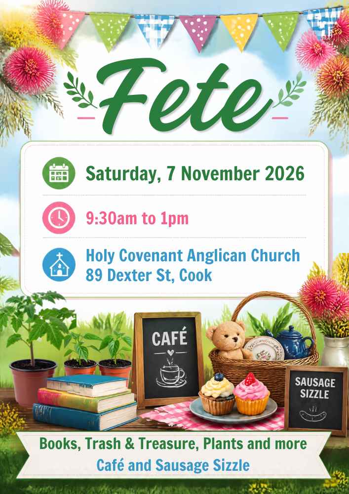 Flyer advertising the Holy Covenant fete from 9.30am to 1pm on 7 November 2026